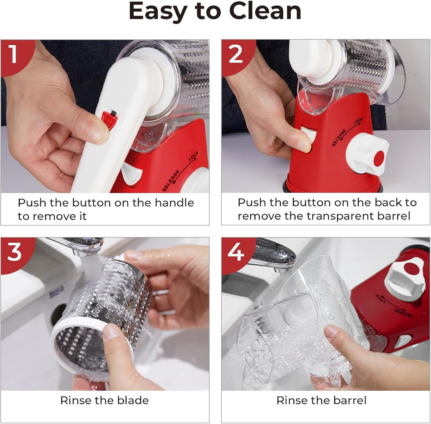 X Home Rotary Cheese Grater - Versatile Kitchen Shredder with 3 Blades & Suction Base | Easy to Clean, Red