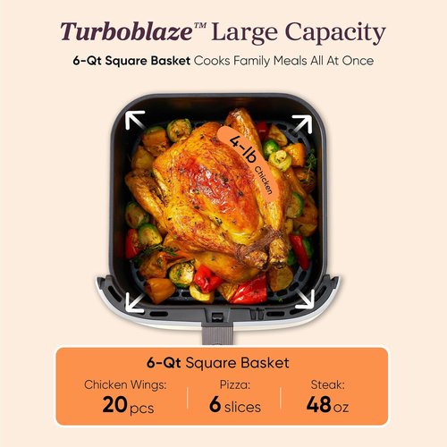 Cosori 9-in-1 TurboBlaze Air Fryer - Smart Control, 6 Qt, Precise Heating, Cream Finish