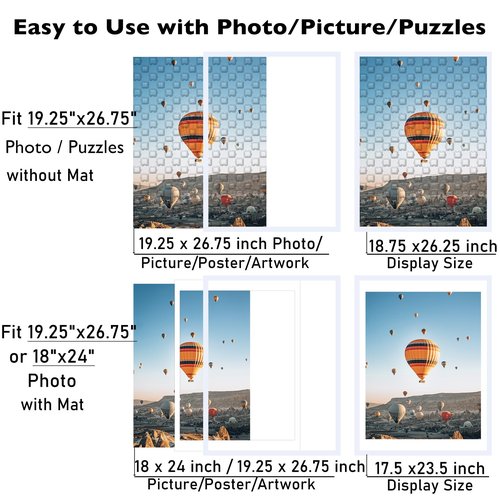 JCJMY 19.25x26.75 Puzzles Frame White, Display 18x24 with Mat or 19.25 x 26.75 without, Wall Hanging 19.25 by 26.75 Picture Frame for Poster Photo Canvas Picture Puzzles, White
