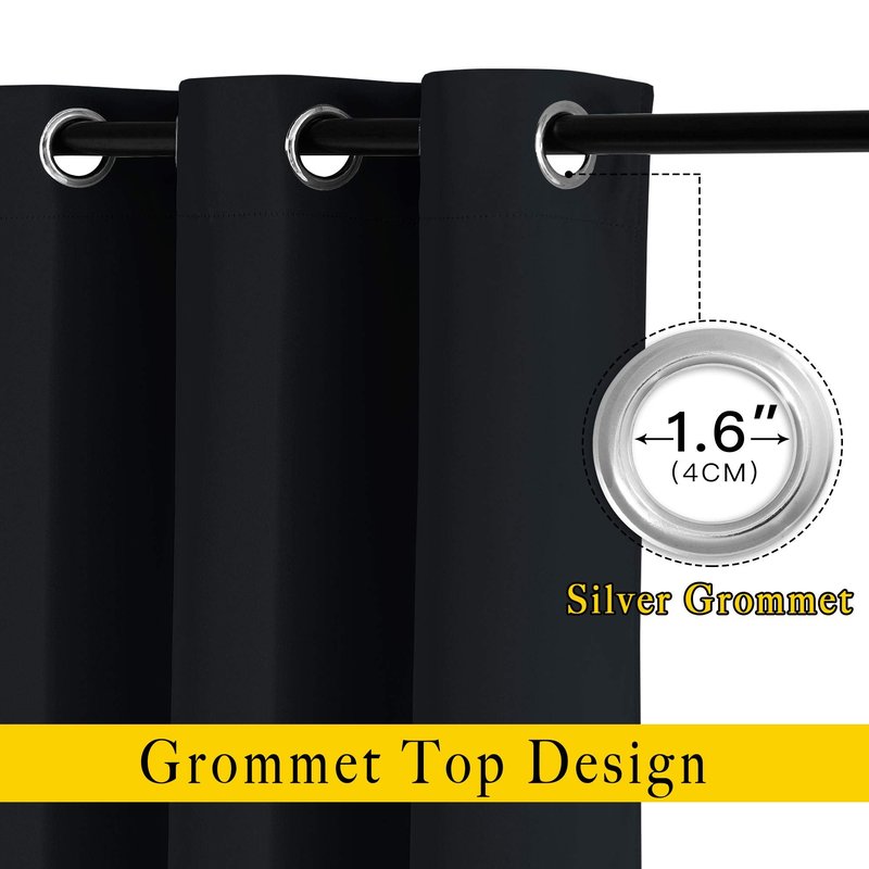 NICETOWN Black Blackout Curtains 30 inch Curtains for Kitchen, Grommet Cafe Curtains Solid Window Treatments Sound Reducing for Bedroom, 2 Panels, W37 x L30, 2 Panels