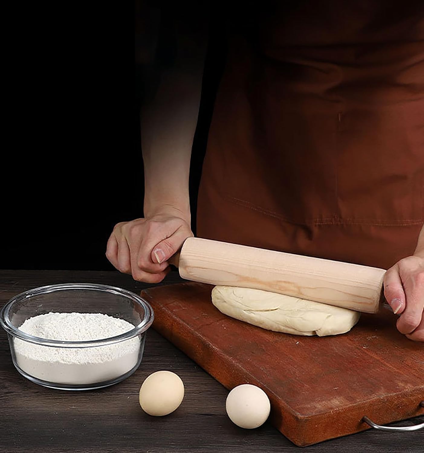 Skiennix Wooden Rolling Pin - 16.5 Inch Rotating Drum for Effortless Dough Kneading | Ideal for Bread, Pizza, Cookies, and Noodles