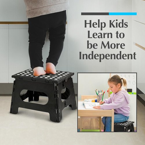 Handy Laundry Folding Step Stool - Lightweight & Sturdy for Adults and Kids - Easy One Flip Open - Black | 2-Pack