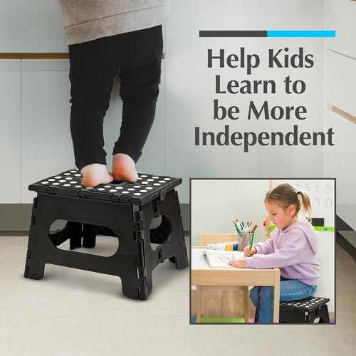 Handy Laundry Folding Step Stool - Sturdy Collapsible Design for Adults & Kids - Easy One-Flip Open - Black, 9 Inch