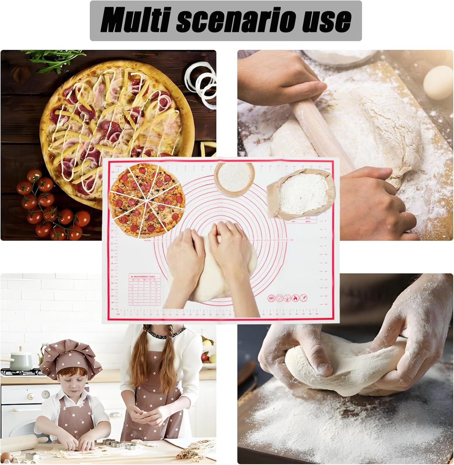Skiennix Silicone Pastry Mat - 20" x 28" Non-Slip Baking Mat with Measurements | Reusable Dough Sheet for Cookies, Pizza, and Pie (White)