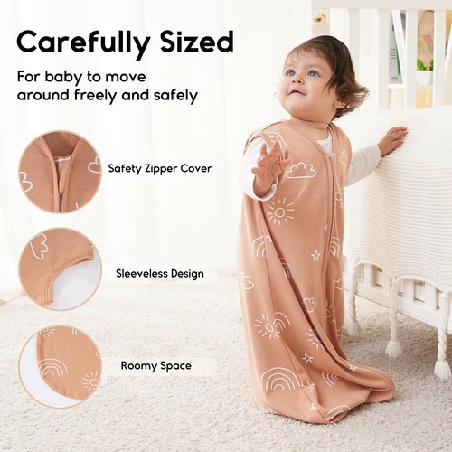 Yoofoss Baby Sleep Sack 6-12 Months 0.5 Tog Wearable Blanket for Baby, 3 Pack 100% Organic Cotton Infant Toddler Sleeping Sack 2-Way Zipper Lightweight Sleep Sack