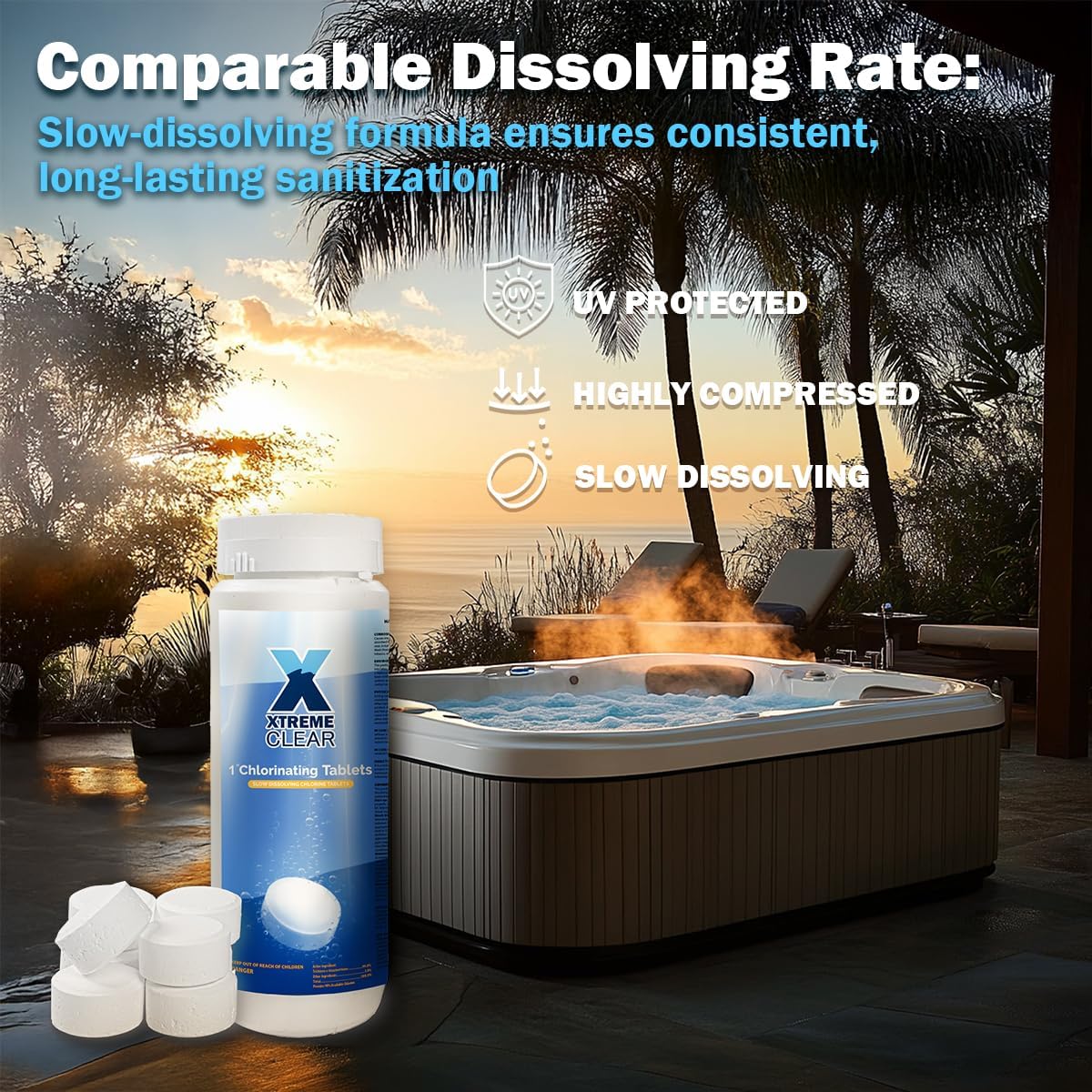 XtremeClear Chlorine Tabs - Slow Dissolving Pool & Spa Sanitizer for Clean, Crystal Clear Water | 1.5 lbs