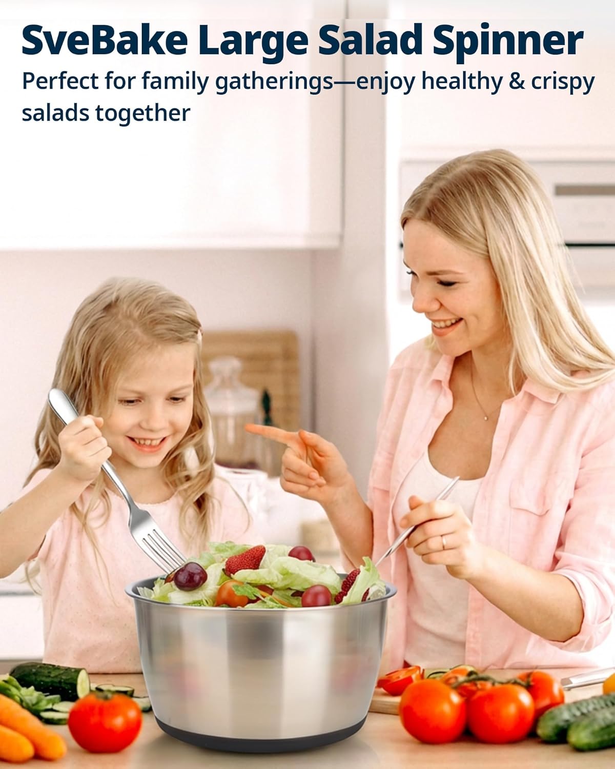 Stainless Steel Salad Spinner - 6.34Qt Large Lettuce Dryer | BPA-Free Vegetable & Fruit Washer