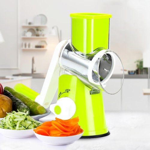 Cambom Rotary Cheese Grater - Hand Crank Shredder for Fresh Cheese & Vegetables | Non-Slip Base, Green