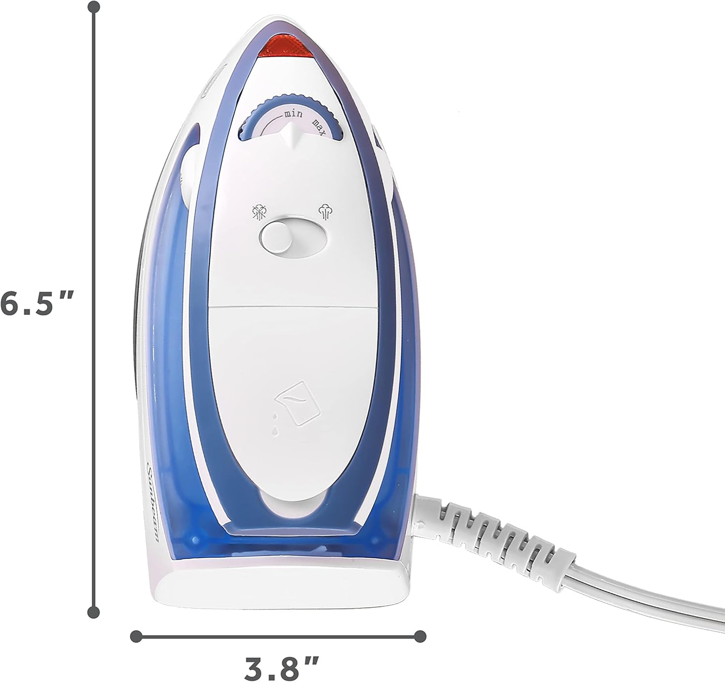Sunbeam Hot-2-Trot Travel Steam Iron - 800 Watt Dual Voltage, Compact & Portable, Non-Stick Soleplate | White & Blue