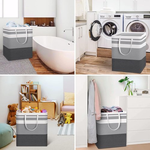 HomeHacks Large Waterproof Laundry Baskets - Collapsible Hampers with Reinforced Handles | Grey & Blue, 100L Each