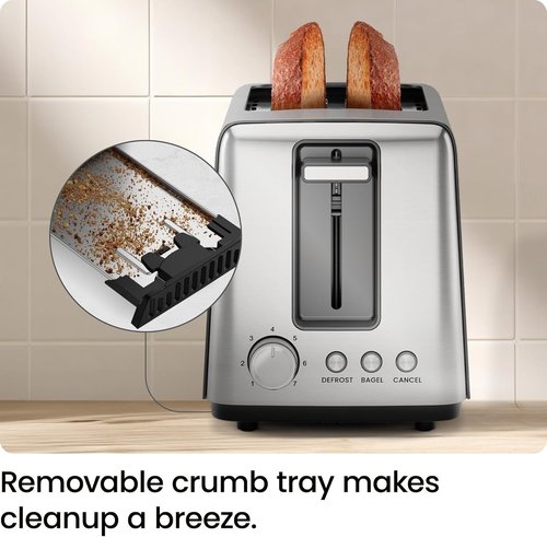 Chefman 2 Slice Toaster - 7 Shade Settings, Removable Crumb Tray, Ideal for Thick Bread & Bagels - Black