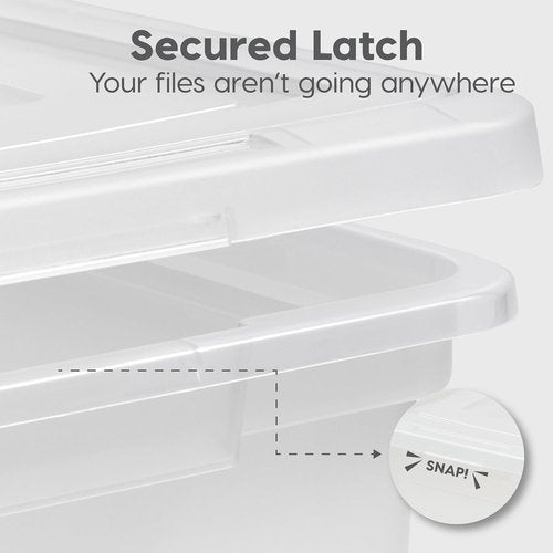 IRIS USA File Box - Portable Plastic File Organizer with Lids | Stackable BPA-Free 35 Qt. 4 Pack