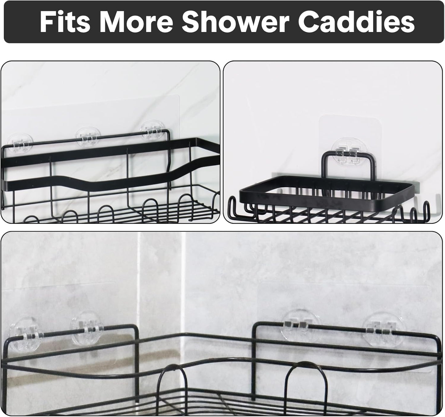 Skiennix Shower Caddy Adhesive Hooks - Strong Waterproof No-Drill Design | 6-Piece Set for Bathroom & Kitchen