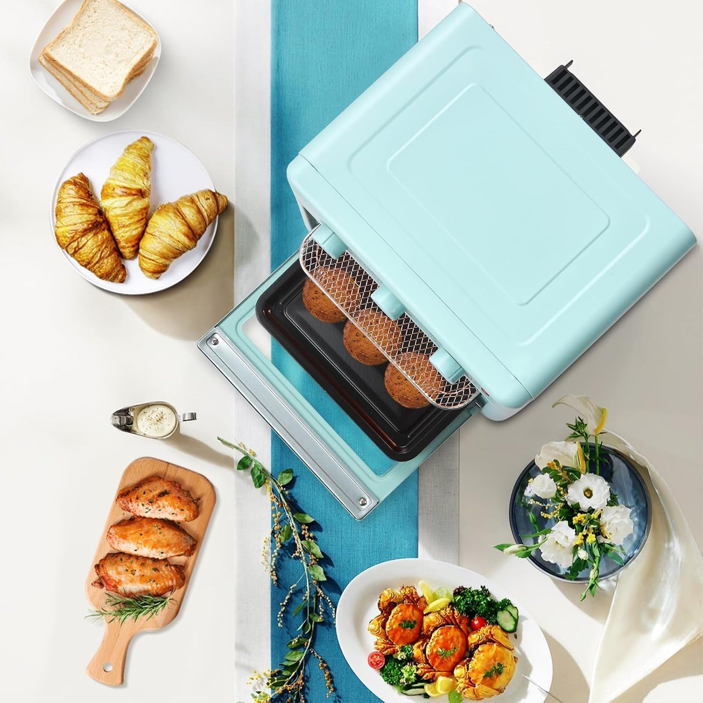 Novaspark Air Fryer Toaster Oven - Retro 16QT Convection Oven | Bake, Toast, Broil & Air Fry - Blue