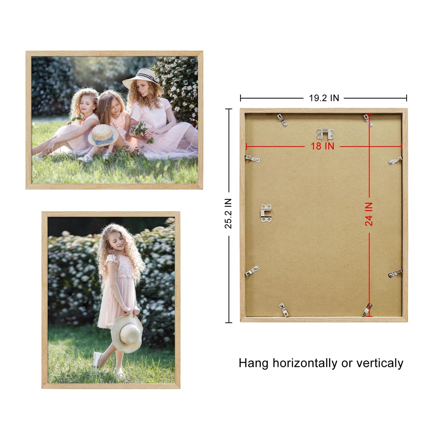 QTART 18X24 Picture Frame, 18x24 Frame Natural Oak Wood Poster Frame for Photo Wall Mounting Tabletop Display, 3pack 18 by 24 Picture Frames