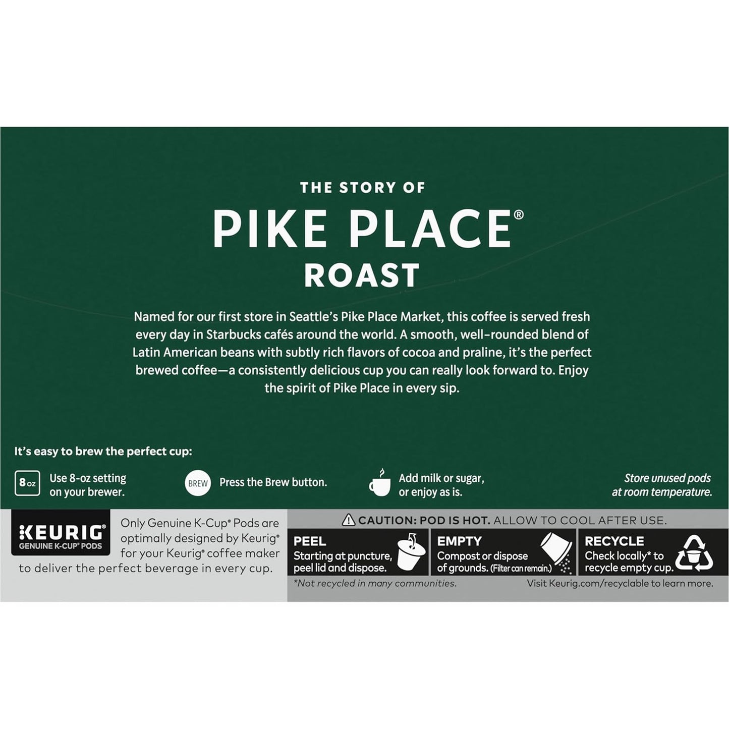 Starbucks K-Cup Coffee Pods - Medium Roast Pike Place Roast for Hot or Iced Coffee | 60 Pods