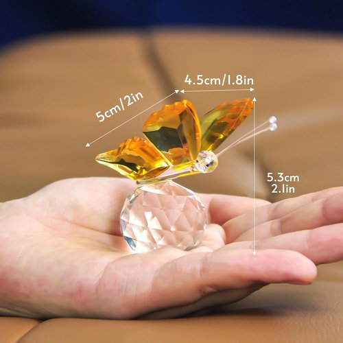 H&D Hyaline & Dora Crystal Butterfly Figurine Set - Elegant Cut Glass Statues with Crystal Ball Base | Pack of 4