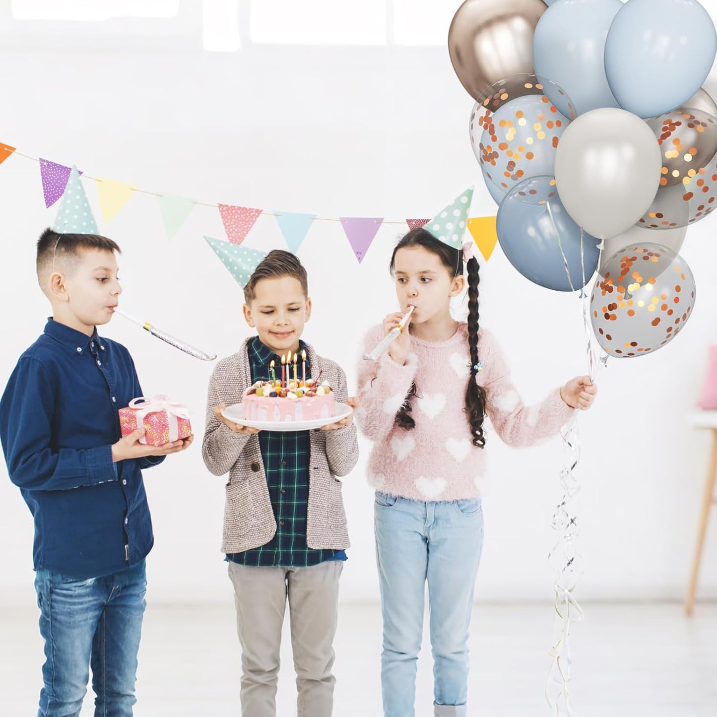 Skiennix 68Pcs Dusty Blue & Champagne Gold Balloons - 12 Inch Pastel Confetti for Baby Showers & Weddings