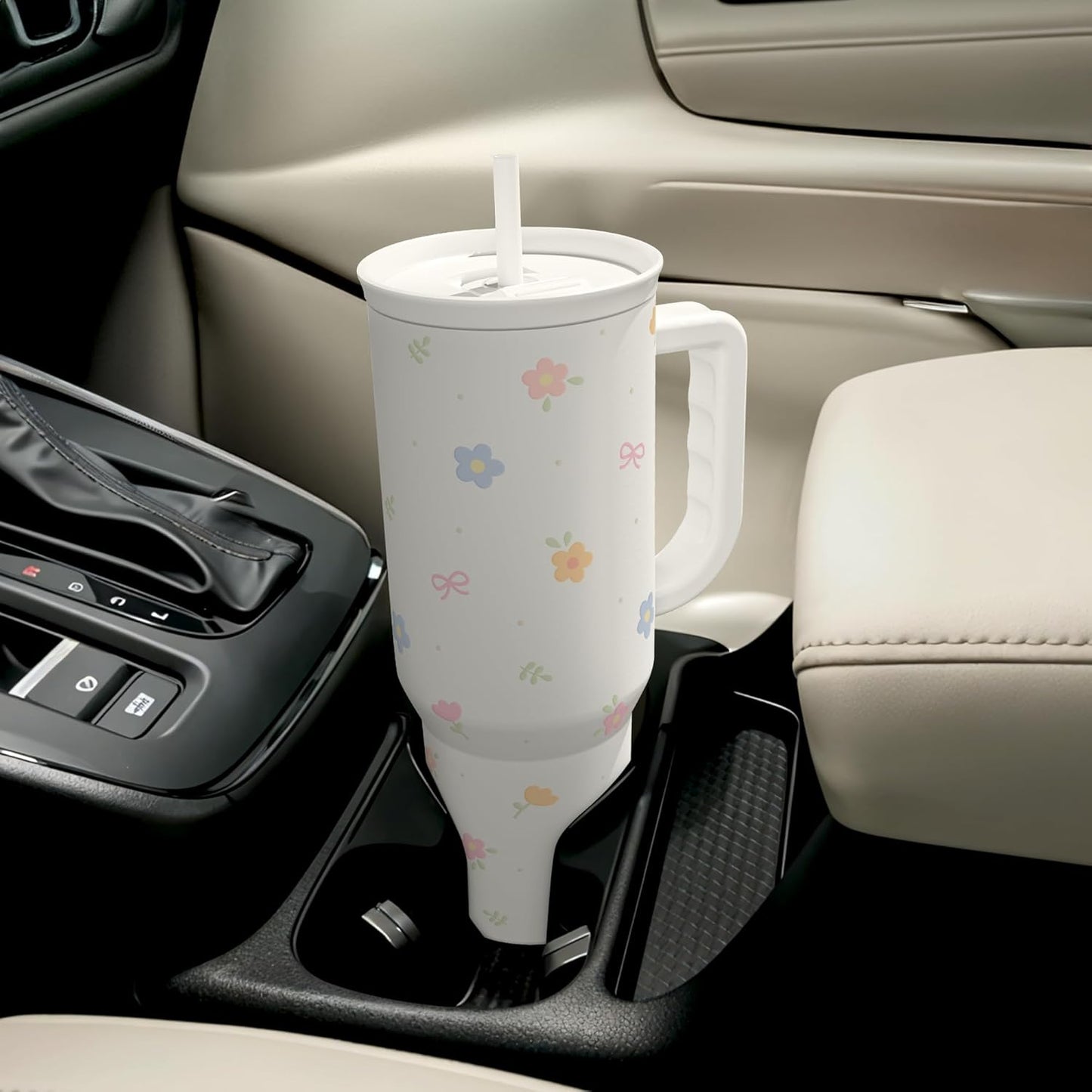 Skiennix Floral 40oz Slider Tumbler - Insulated Stainless Steel Travel Mug with Handle & Straw for Women