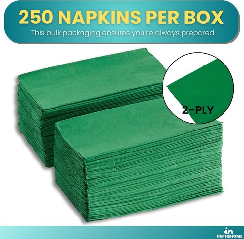 Green Dinner Napkins | 2-Ply Disposable Paper Napkins - 15" x 17", 250 Pack for Easy Cleanup