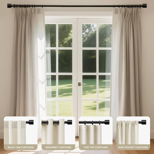 Joydeco Black Curtain Rods for Windows 32-120 Inch, 1 Inch Diameter Heavy Duty Adjustable Curtain Rods for Bedroom, Kitchen, Sliding Glass Door