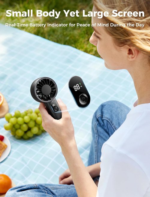 Aecooly Portable Handheld Fan - Powerful USB Rechargeable Mini Fan | 10H Max Cooling Time - Black