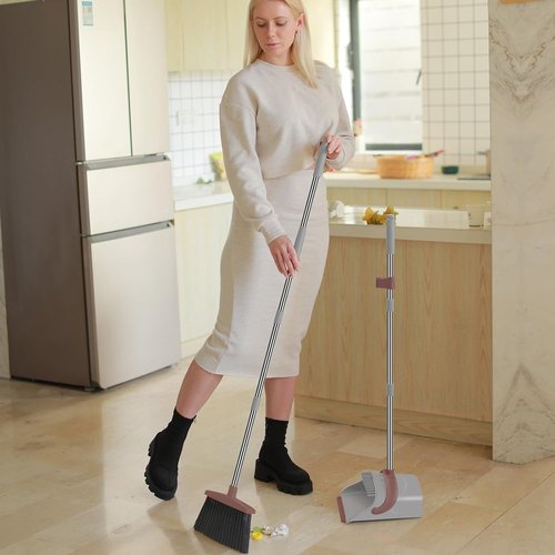 Ivandar Broom and Dustpan Combo Set - 50.6-Inch Long Handle for Effortless Cleaning | Brown and Gray