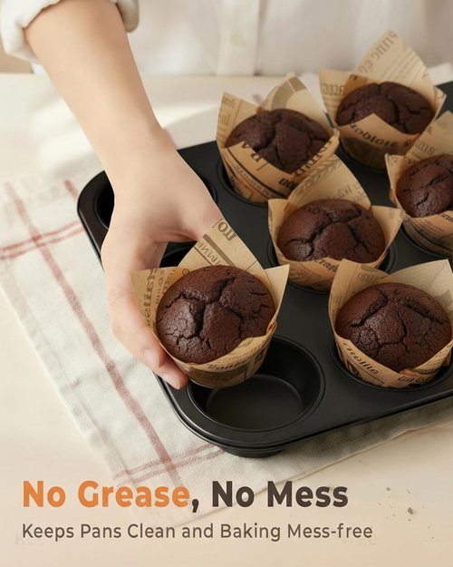 Bake Choice Tulip Cupcake Liners - 200 Pcs Grease Resistant Baking Cups | Newspaper Print Design