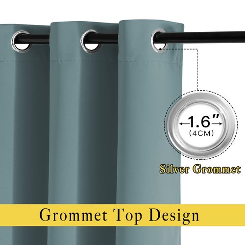 NICETOWN Blackout Greyish Blue Kitchen Curtains, Grommet Thermal Insulated Solid Vertical Drapes Room Darkening for Cafe, 2 Panels, W52 x L36