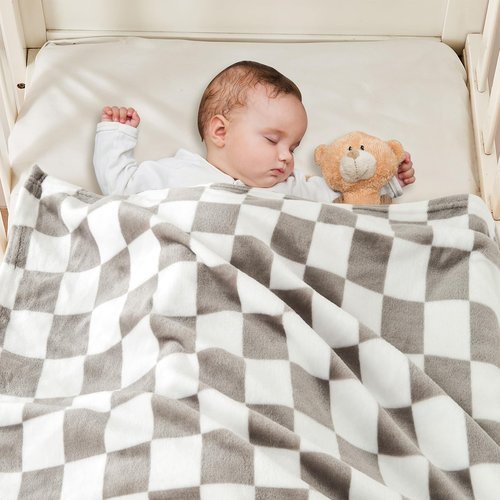 Yurhap Checkered Baby Blanket Fleece Baby Blankets Neutral for Boys Girls, Super Soft Warm Lightweight Infant Toddler Newborn Receiving Gifts for Crib Stroller, 30x40 Inch, Greige