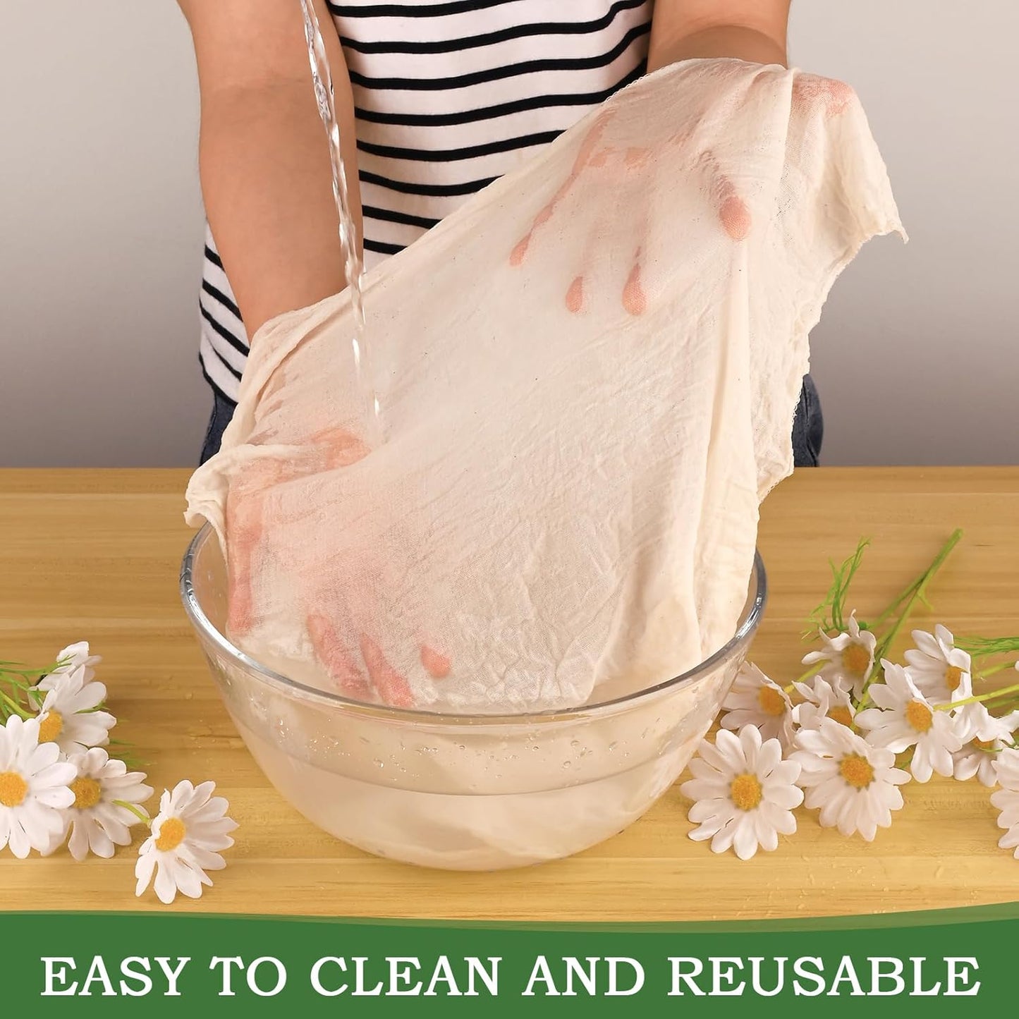WMKGG Reusable Unbleached Cotton Cheese Cloth - 20x20 Inch, Grade 100, Precut for Straining & Cooking