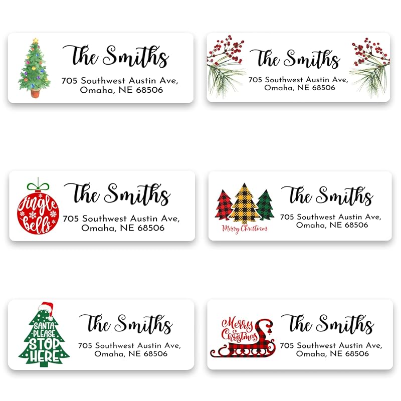 Personalized Christmas Return Address Labels, Set of 120 Self-Adhesive Name Stickers