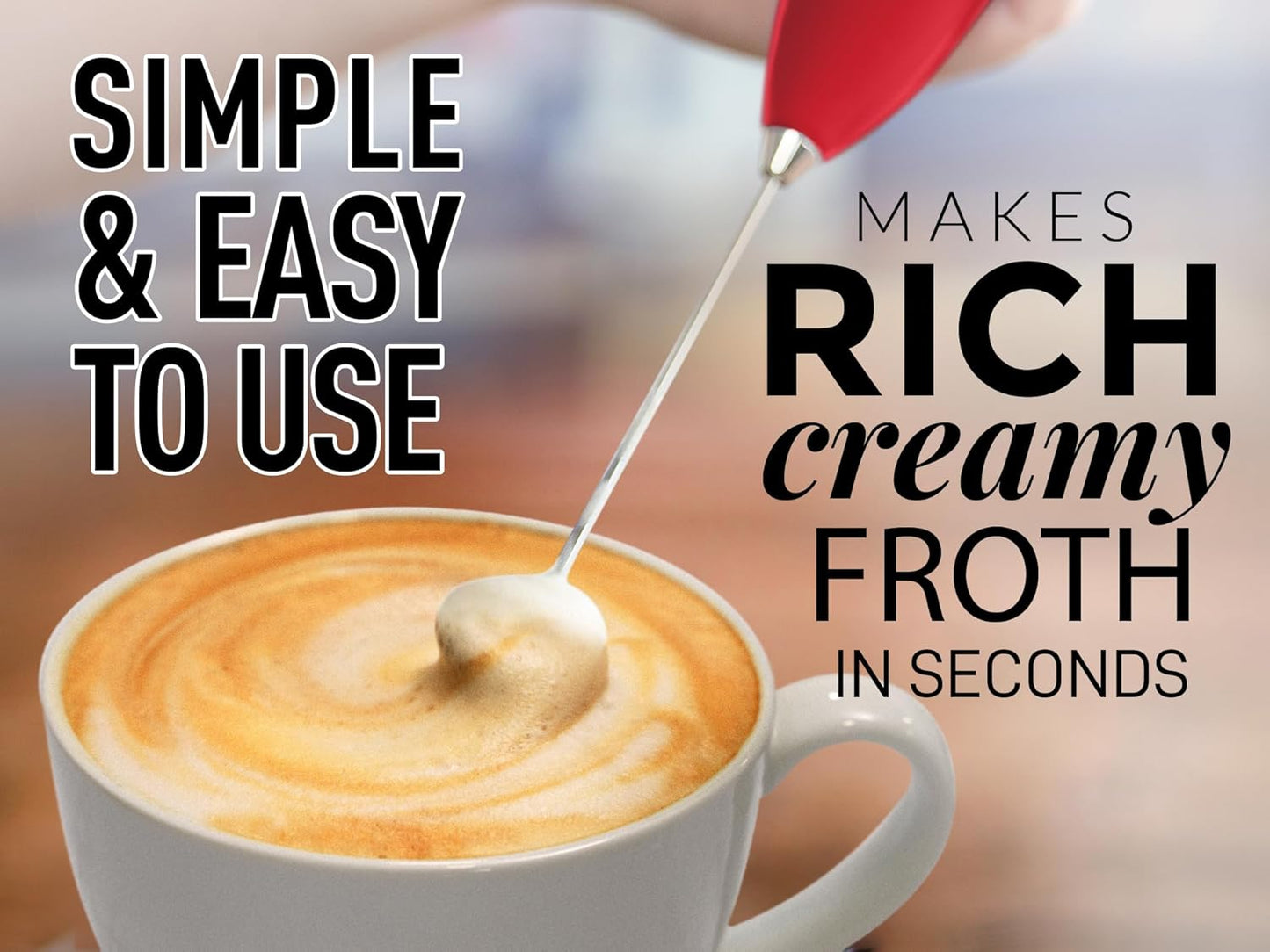 Zulay Powerful Milk Frother for Coffee with Upgraded Titanium Motor - Handheld Electric Whisk, Milk Foamer, Mini Mixer & Coffee Blender for Frappe, Latte, Matcha, No Stand - Red