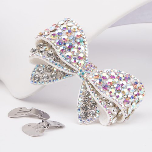 KOOBOOK Sparkly Rhinestone Bow Shoe Clips - Fashionable Shoe Decorations (2 Pcs)