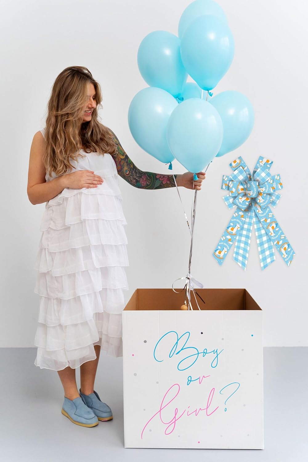 Skiennix Large Baby Shower Bows - Blue Burlap Ribbon Wreath Decorations for Gender Reveal & Birthdays