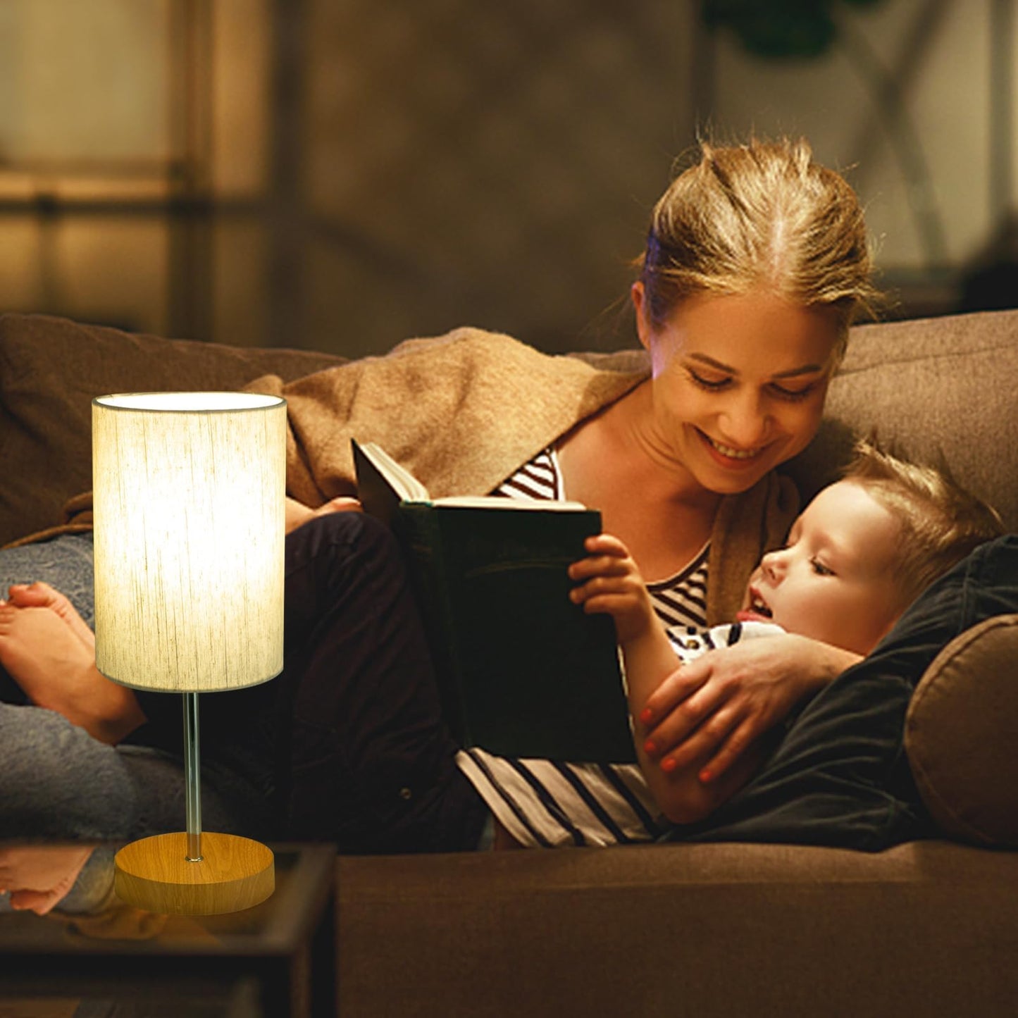 RISLG 2 Pack Small Table Lamps, Bedside Lamps for Nightstand with Wire Switch, Modern Minimalist Desk Lamp with Linen Fabric Shade for Dorm Kids Room Living Room Office Bedroom, Bulb Included