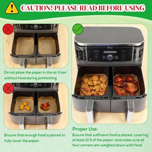 BYKITCHEN 300PCS Air Fryer Liners - Rectangle Disposable Parchment Paper for Ninja Dual Airfryer & More