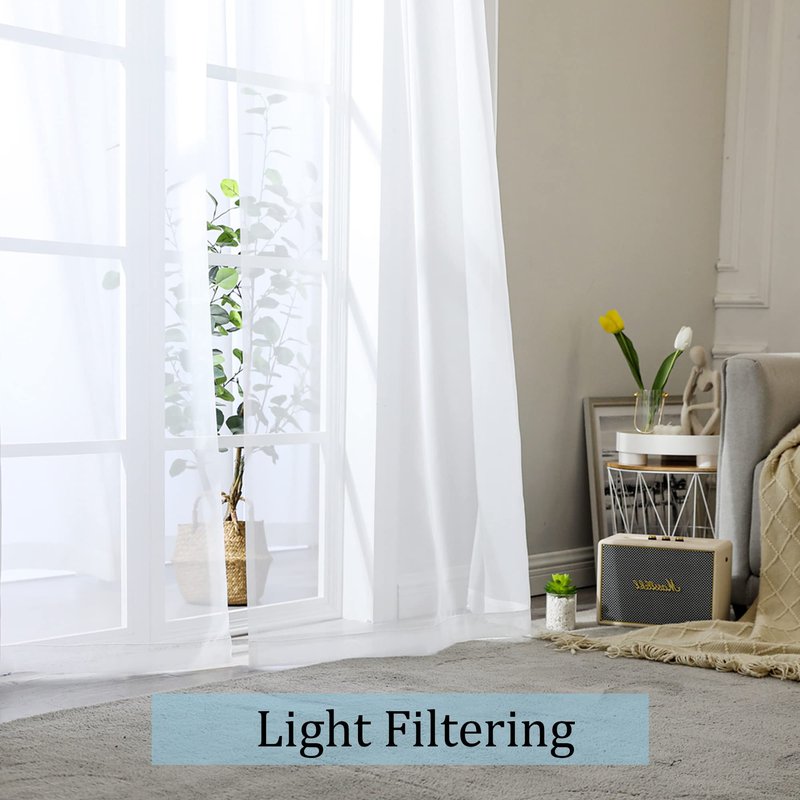 OWENIE Sheer White Curtains, Sheer Curtains 63 inch Length 2 Panels Set, Rod Pocket Voile Fimly Sheer Drapes for Living Room/Bedroom, 2pcs, Each 42" W x 63" L