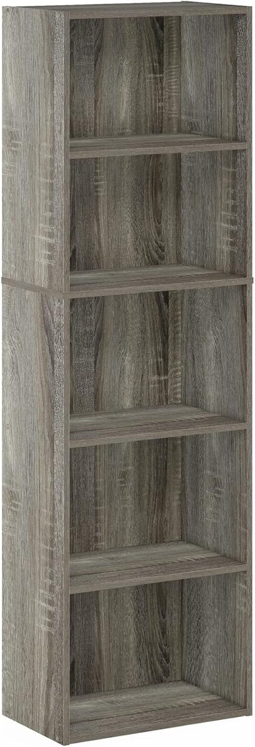 Furinno LUDER 5-Tier Bookshelf - Open Shelves for Easy Assembly | French Oak, 9.4 x 15.8 x 52 Inches