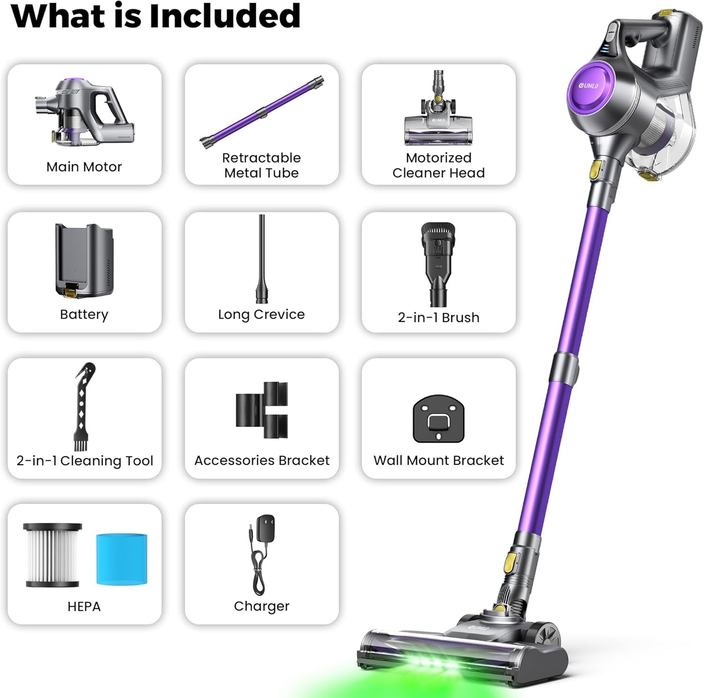 UML0 Cordless Vacuum Cleaner - 40Kpa Powerful Suction | 45 Mins Runtime, 1.6L Dust Box, Anti-Tangle