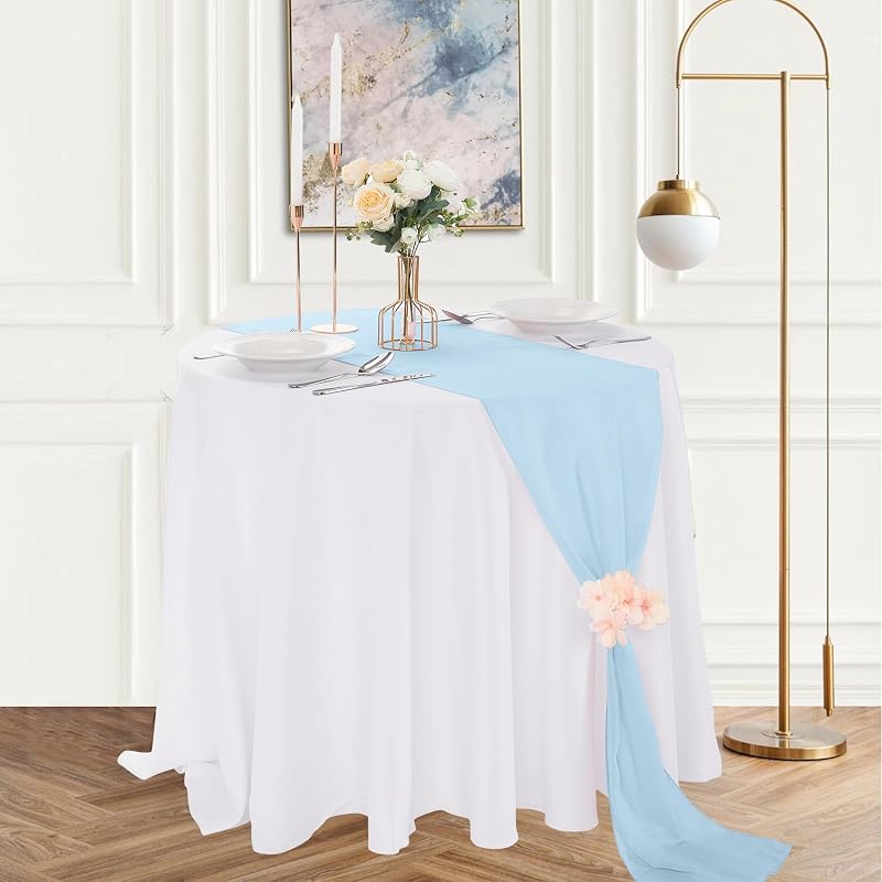 12 Pack 14x108 Inch Blue Mist Chiffon Table Runner - 9 ft for Weddings, Parties