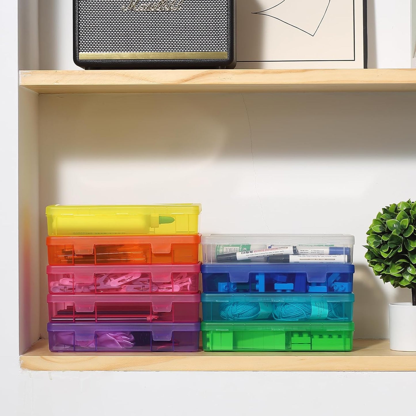 Novelinks Plastic Storage Bins - Mini Clear Organizing Containers with Lids | 9 Pack Medium Size