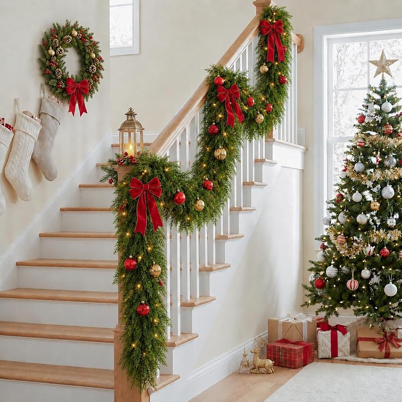 9ft Christmas Cedar Garland - Real Touch Pine Garland for Mantle (1 Pack) - Variation of THIS listing