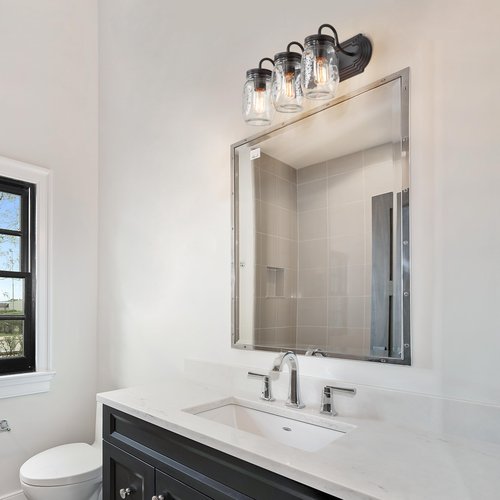 GEPOW Mason Jar Bathroom Light Fixtures, 3-Light Black Vanity Lights for Bathroom, 19'' Farmhouse Bathroom Lighting Over Mirror