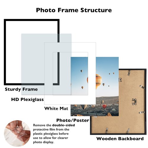 JCJMY 16x22 Picture Frame with 12x18 Mat, Display Photo 12x18 with Mat or 16 x 22 Without Mat, Wall Hanging Large 16 by 22 Poster Frame with Plexiglass, Black
