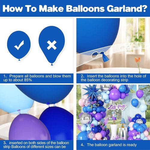 Blue Purple Silver Balloon Arch Garland Kit - Star Foil & 4D Round Balloons for Hawaii Theme Baby Shower