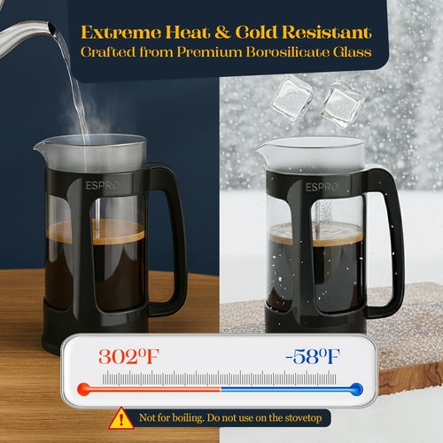ESPRO P3 French Press Coffee Maker - Patented Double Micro-Filter for Grit-Free Brew | Black 32 oz