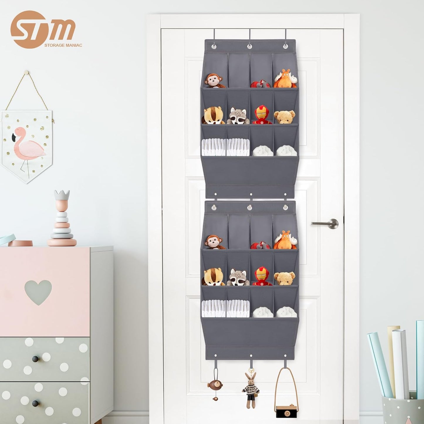 Storage Maniac Over Door Shoe Organizers - 12 Large Pockets for Closet & Dorm | Grey Hanging Rack