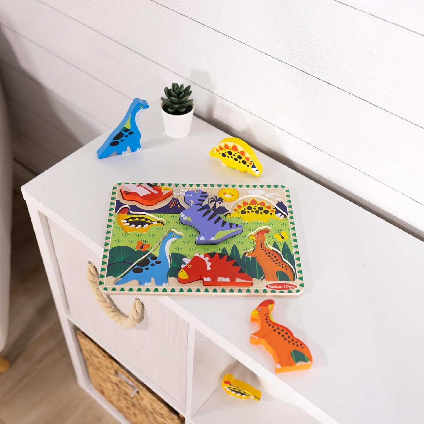 Melissa & Doug Dinosaur Wooden Chunky Puzzle - 7 Pieces | FSC Certified Eco-Friendly Fun