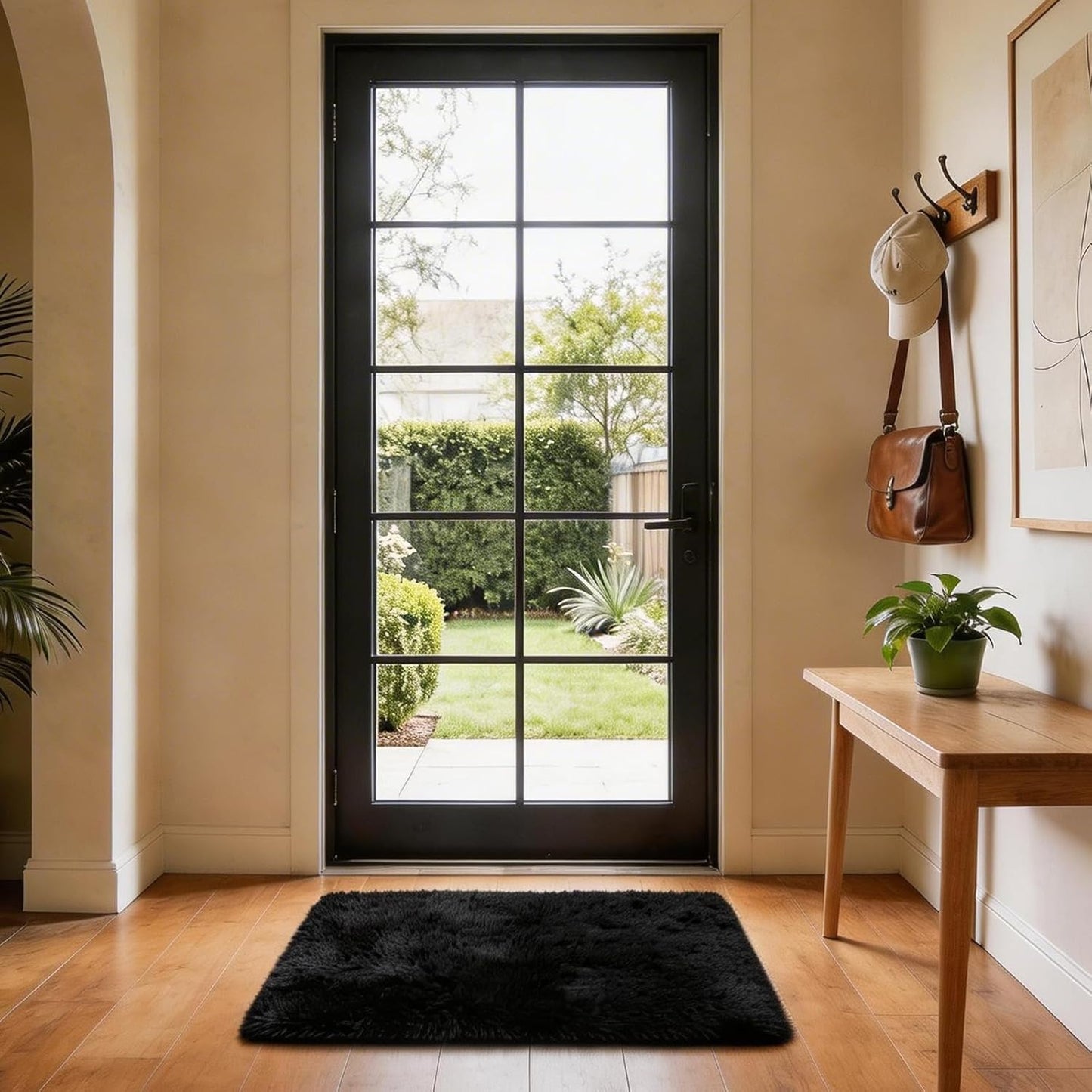 Ophanie Small Black Entryway Throw Rug - Non-Slip Fluffy Carpet for Bedroom | 2x3 Mini Area Rug